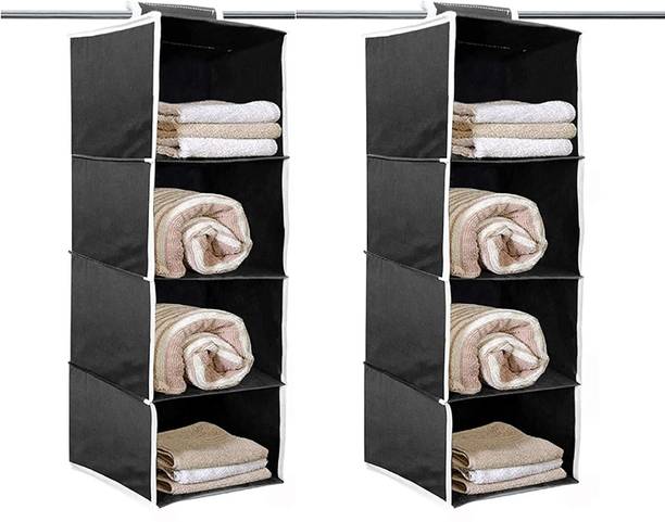 Craft Bazar Non-Woven 4 Compartment Cloth Hanging Organizer / Storage Wardrobe for Almirah Closet Organizer