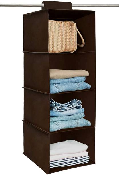JWorld Non-Woven 4 Compartment Cloth Hanging Organizer / Storage Wardrobe for Almirah Closet Organizer