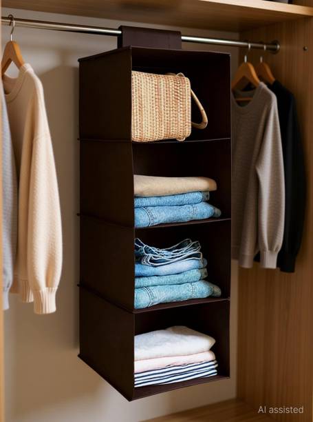 infinity craft Non-Woven 4 Shelf Closet Hanging Organizer/Clothes Storage Wardrobe Almirah Closet Organizer