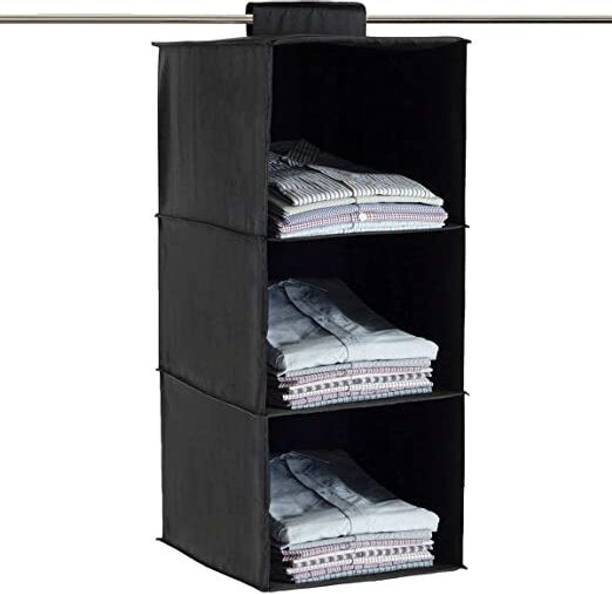 Home Store India 3 Shelves Hanging Closet Cloth Organizer for Wardrobe Storage (1 Pcs, Black) Closet Organizer