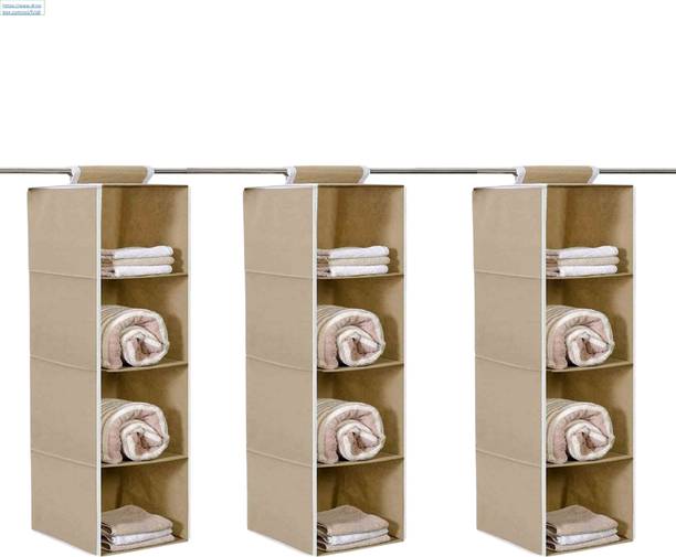ShubhKraft Hanging Wardrobe Storage|Multi-Layer Organizer For Clothes. (Pack Of 3 Beige) Closet Organizer