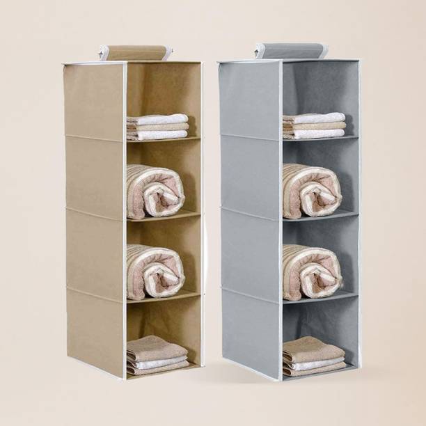 infinity craft Non-Woven 4 Shelf Closet Hanging Organizer/Cloth Storage Wardrobe Beige & Grey Closet Organizer