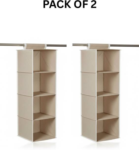 SLV 4-Shelf Wardrobe Hanging Organizer for Clothes & Accessories (BEIGE, Pack Of 2) Closet Organizer, Accessories Organizer