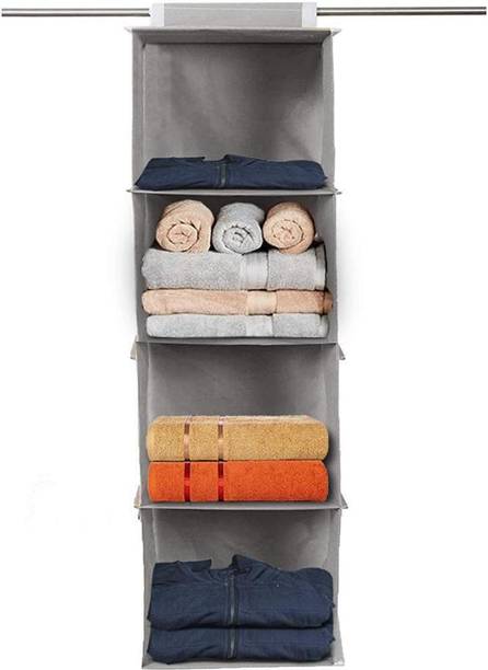 uhi Non Woven 4 Shelf Closet Hanging Organizer/Clothes Storage Wardrobe Almirah Closet Organizer