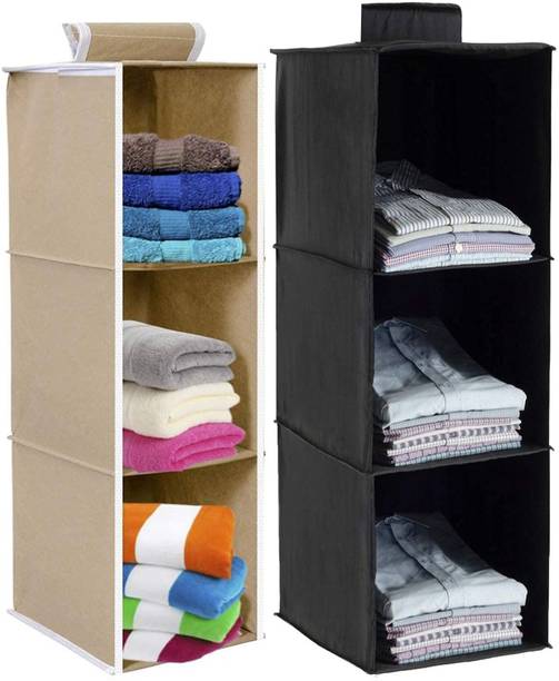 Flipkart SmartBuy Non Woven Hanging 3 Shelf Compartment Clothes Storage Organizer Pack of 2 Handbag Organizer