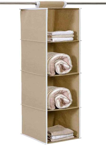 ShubhKraft Closet Hanging Organizer|Space-Saving Storage For Garments (Pack Of 1 Beige) Closet Organizer