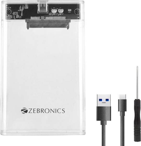 ZEBRONICS ZEB-CSH01 SSD Enclosure with Transparent case, Type C 3.1, Upto 5 gbps* 2.5 inch SSD Enclosure