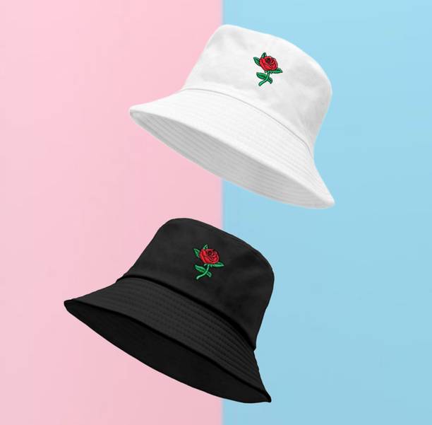 REFFER Rose Embroidered Unisex foldable cotton Bucket Hat