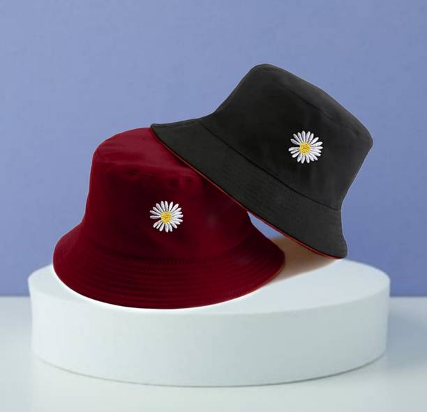 REFFER Latest reversible cotton cute daisy embroidered foldable bucket hat for Women Sports/Regular Cap Cap