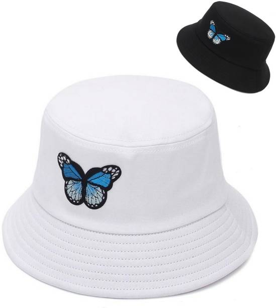poshing Cute Butterfly Embroidered Unisex foldable cotton Reversible Bucket Hat