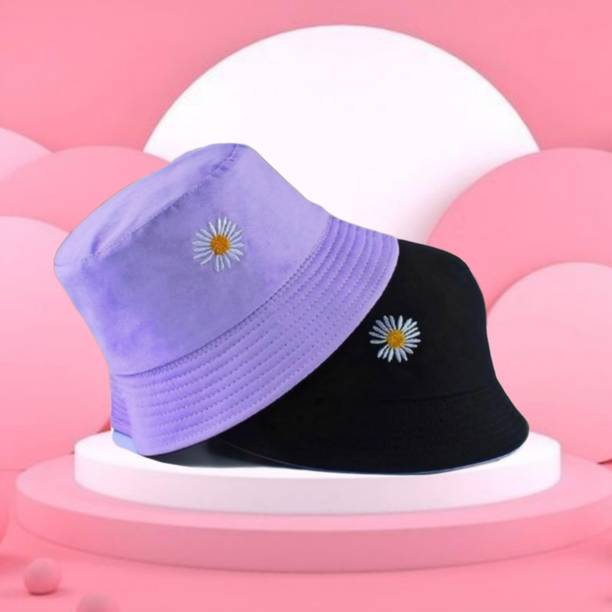 REFFER Latest reversible cotton cute daisy embroidered foldable bucket hat for Women Sports/Regular Cap Cap