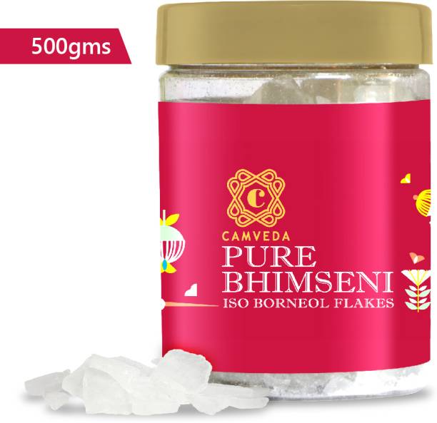 Camveda Pure Bhimseni Camphor Kapoor/Kapur Isoborneol Flakes Jar-500gm