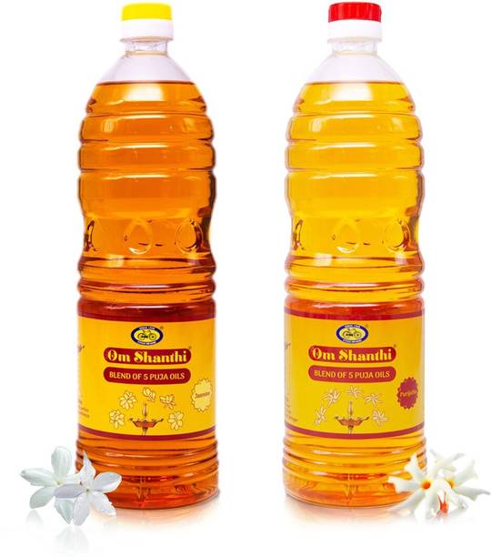 Cycle Om Shanthi Puja Oil for Diya & Deepam – Jasmine & Parijatha, Pack of 2 (1L Each)