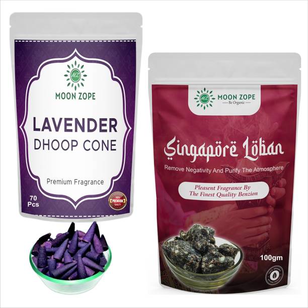 MOON ZOPE Loban / Lobhan Dhoop for Pooja 100 gm | Lavender Incense Cone 70 Pcs | Dhoop