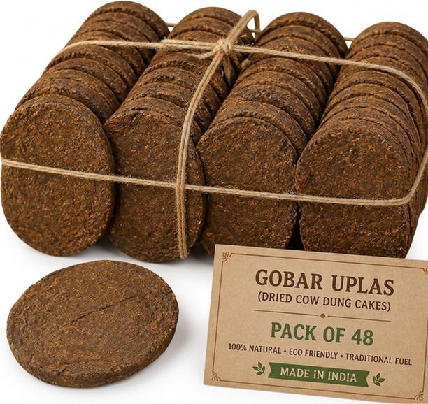 Gk creation Pure Desi Cow Dung Cake - Pack of 48 Gobar Upla (3.5-Inch ) for Pooja & Havan |