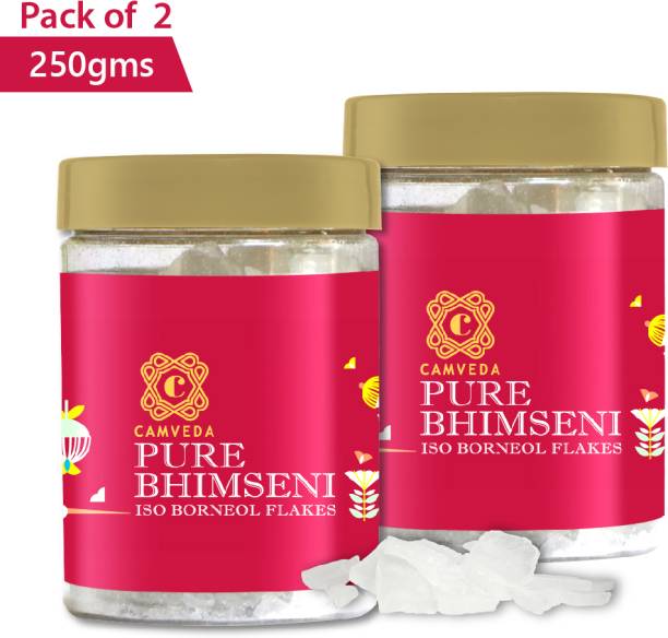 Camveda Pure Bhimseni Camphor/Kapoor Kapur Isoborneol Flakes Jar- 250gm (Pack of 2)