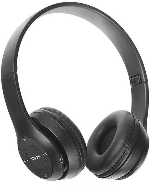 BAGATELLE Headphones Stereo, Memory Card Support Bluetooth Headset With HD Sound (Black) Bluetooth Gaming