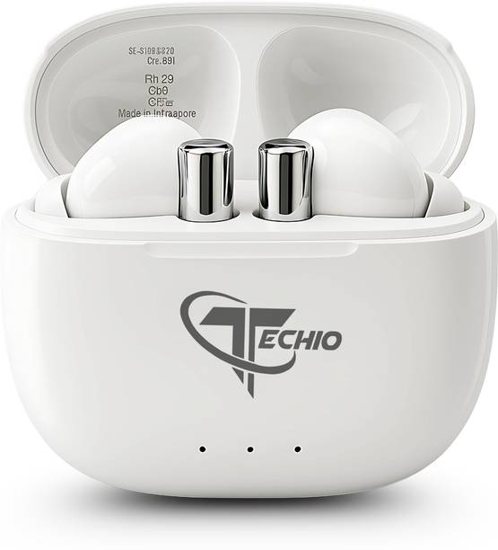 TECHIO Wireless Bluetooth Earbuds with Mic | Black | Deep Bass, Bluetooth