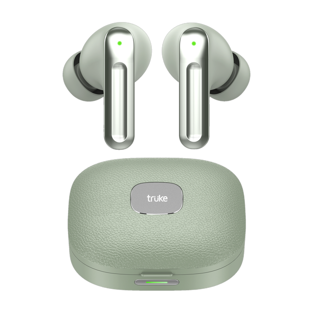 truke Mega 9 TWS 70H Playtime, 24-bit Spatial Audio, Leather Finish, Quad Mic ENC, 5.4 Bluetooth