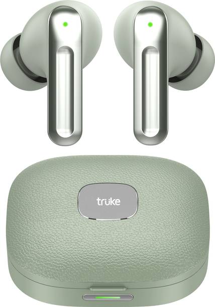 truke Mega 9 TWS 70H Playtime, 24-bit Spatial Audio, Leather Finish, Quad Mic ENC, 5.4 Bluetooth
