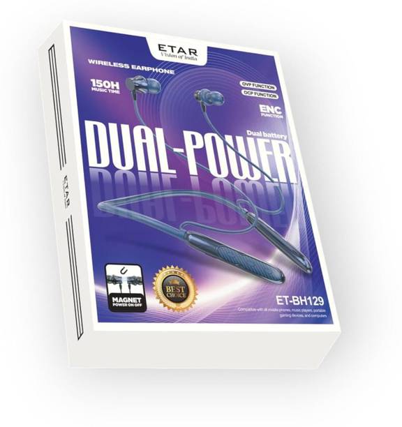 PhoneziOnline ETAR Dual-Power Wireless Neckband Headphones Magnetic Power On-Off Bluetooth