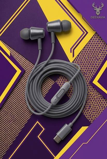 Deeravia Type-C Earphones Wired with Mic|Clear Calling & Music |Flexible Wired Headset X1 Wired
