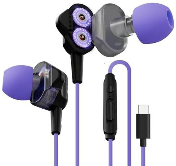 Kreo Hydra Type C In-Ear Wired Earphones with Mic, Earphone Wire, Tangle-free cable, Wired Gaming Headset