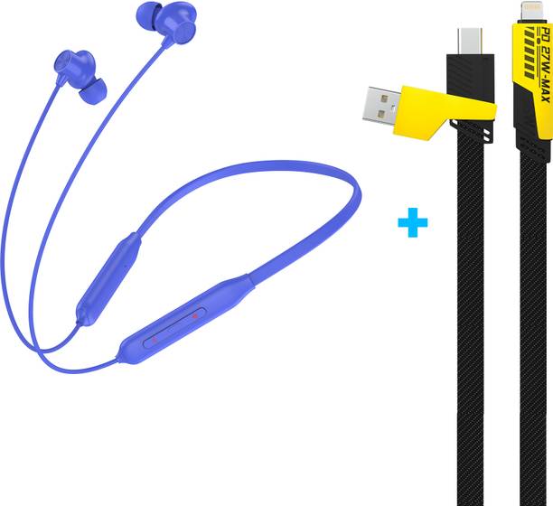 Aroma Combo 3 - NB120 Amaze Upto 50H* Neckband + UC720, 4in1 65W Fast Charging Cable Bluetooth