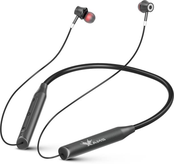 AAMS 106 Wireless neckband earphone 35H Playtime with dual paring, Deep bass, IPX5 Bluetooth Headset
