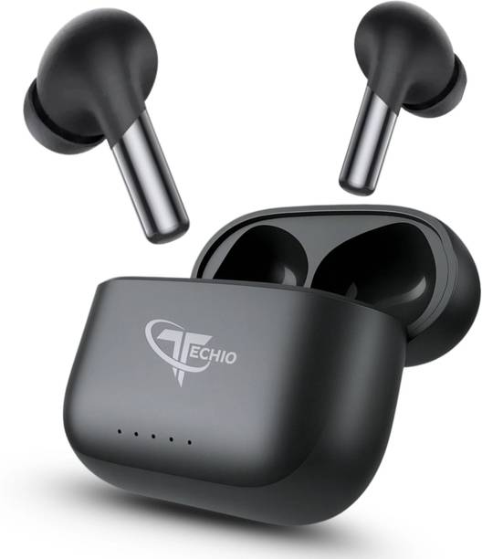 Techio Black Earbuds | True Wireless Stereo | Noise Cancelling Bluetooth