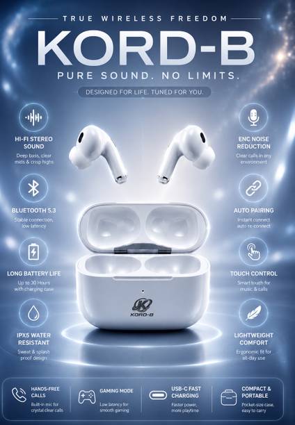 KORD B Wireless Earbuds Bluetooth Earphones with Charging Case and Touch Control Bluetooth