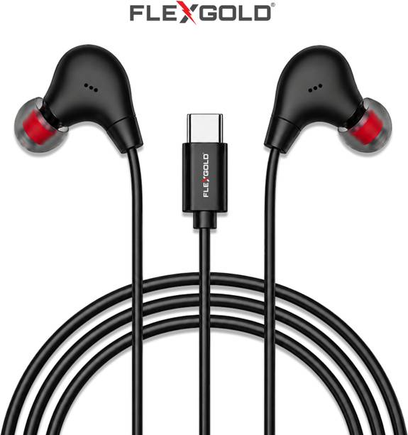 Flex Gold Type-C Wired Earphones with Microphone, In-Ear, Tangle Free | Deep Bass Earphone Wired