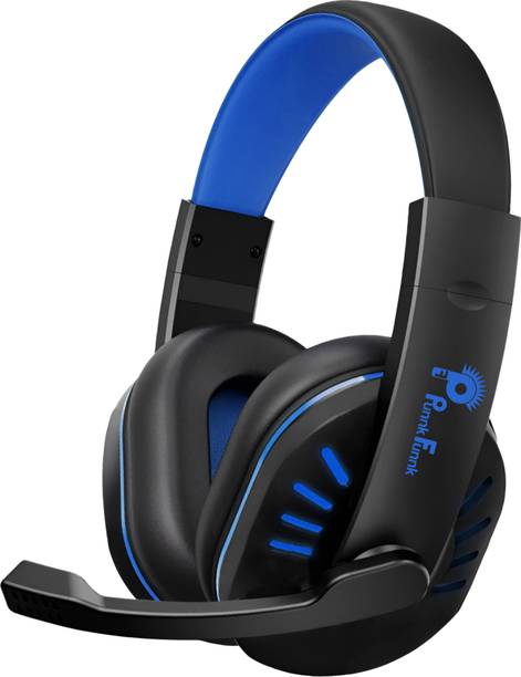 PunnkFunnk Gaming Headphones with 50mm Driver Surround Sound & Adjustable Mic & LED Effects Wired Gaming