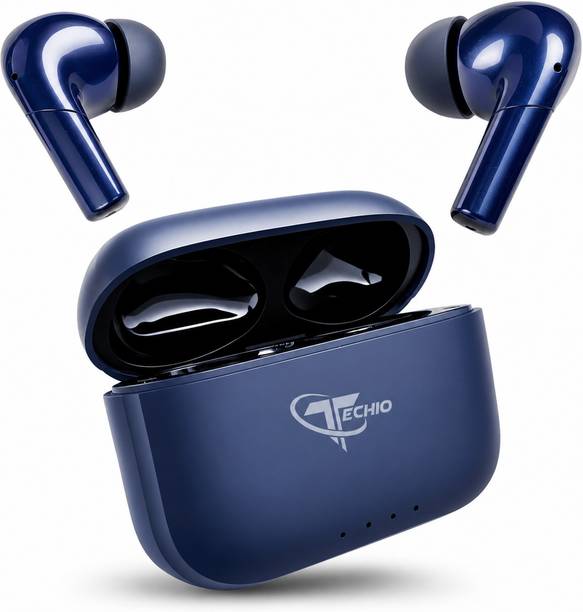 TECHIO EchoPods Wireless Earbuds with IPX5 Waterproof, Bass Boost & LED Indicator Bluetooth