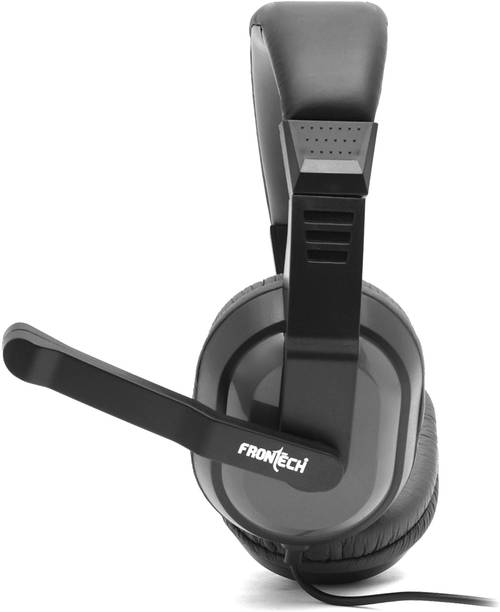 Frontech HF-3447 Multimedia Headphones with Mic 40mm Drivers for Dynamic Sound Quality Wired Headset  (Black, On the Ear)