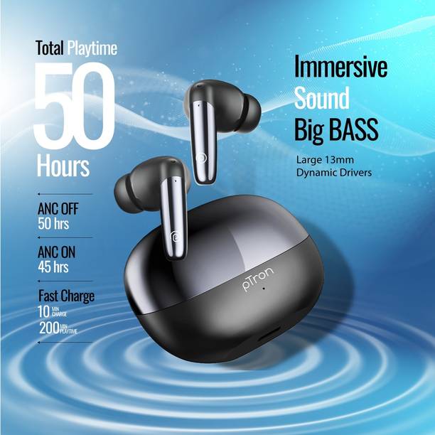 PTron Zenbuds Ultima In-Ear 35dB ANC Earbuds with Quad Mic ENC Calls, 50H Playtime Bluetooth Headset