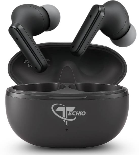 TECHIO GameZone Earbuds, 40Hr Battery, 13mm Drivers, Low Latency Mode,Quad-Mic Bluetooth