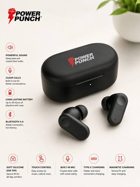 Power punch PowerPunch Wireless Earbuds | 35H Playtime | Low Latency | Type-C Bluetooth