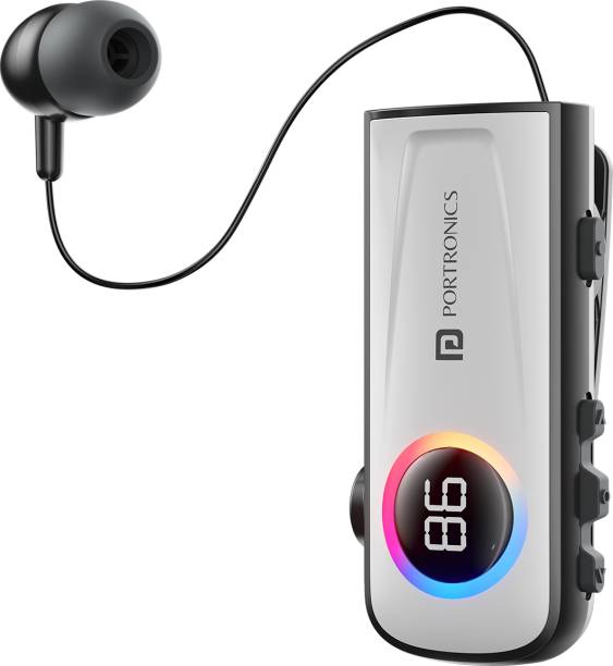 Portronics Harmonics Klip 5 Retractable Bluetooth Calling Earphone,Vibration Prompt,HD Mic Wired Headset