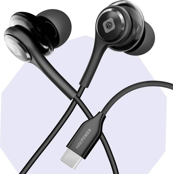 MAK POWER Type-C Wired Earphones, Stereo Sound, HD Calls, Tangle-Free Cable Design Wired