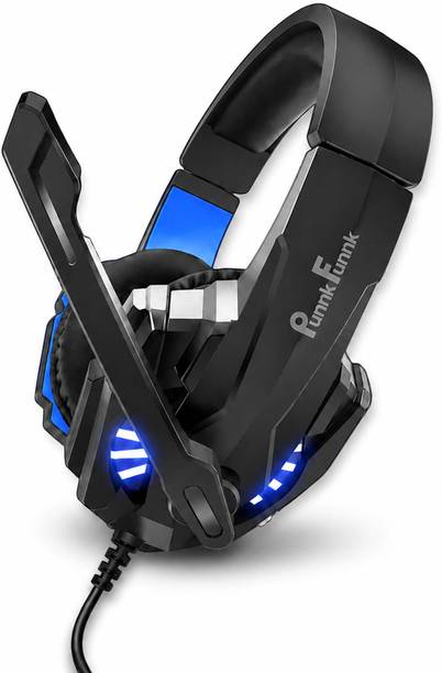 PunnkFunnk Wired Gaming Headset with 50mm Driver RGB LED Noise Reduction Mic for PC Laptop Wired Gaming