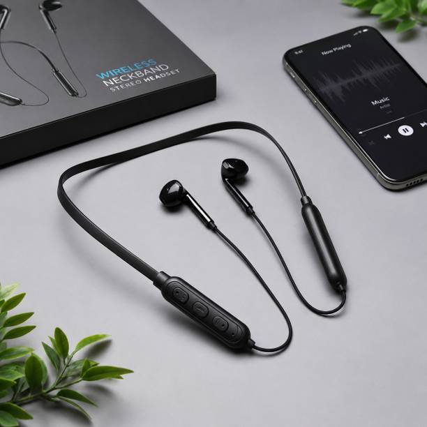 SOR Wireless Bluetooth Neckband Earphones with Mic and Music Controls – Black Bluetooth