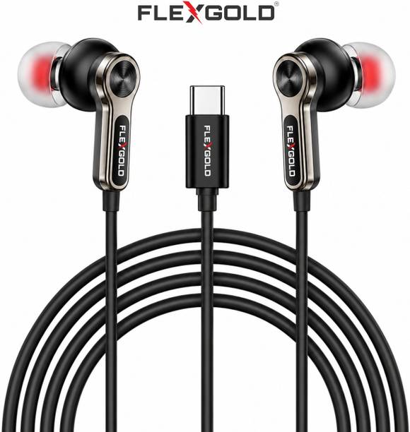 Flex Gold Premium Wired Earphones with Type C Connector, Hi-Fi Stereo Sound Wired