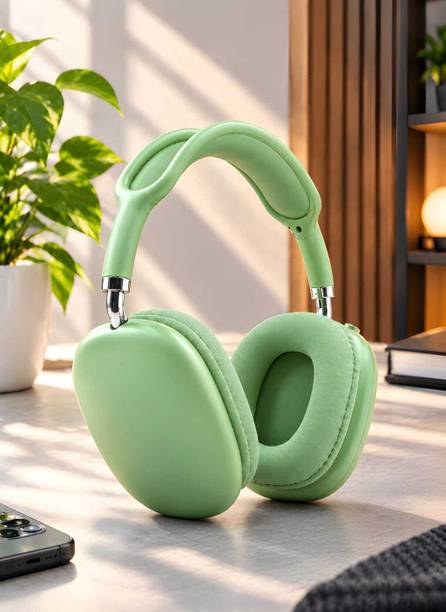 RAJUCO P9 Wireless Headphones Ear Cups, Adjustable Headband Green Bluetooth Gaming
