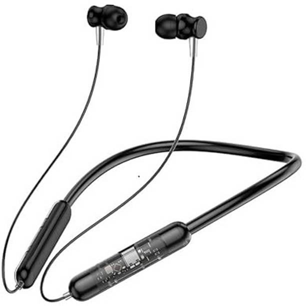 Rueqn Transparent Bluetooth Neckband| ANC,IPX7 Waterproof, USB-C,Long Battery,DeepBass Bluetooth