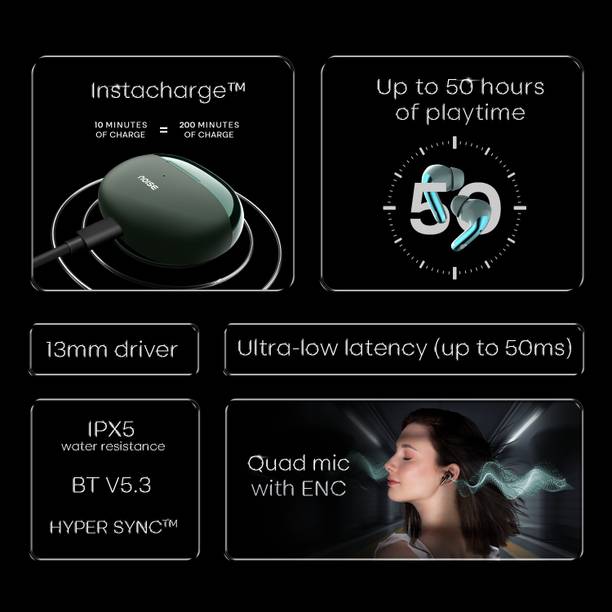 Noise Buds Verve 2 with 50Hr Playtime, ENC, Quad Mic & Ultra low latency Bluetooth  (Forest Green, True Wireless)