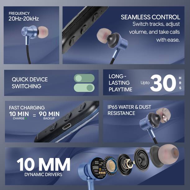 Voods V Collar Nova Plus With Magnetic Buds, IP65, BT5.4, High Quality Sound Bluetooth