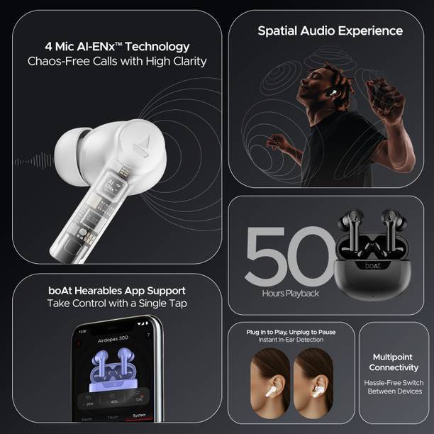 boAt Airdopes 300 w/ 4-Mics ENx Technology,Multipoint Connectivity & In Ear Detection Bluetooth