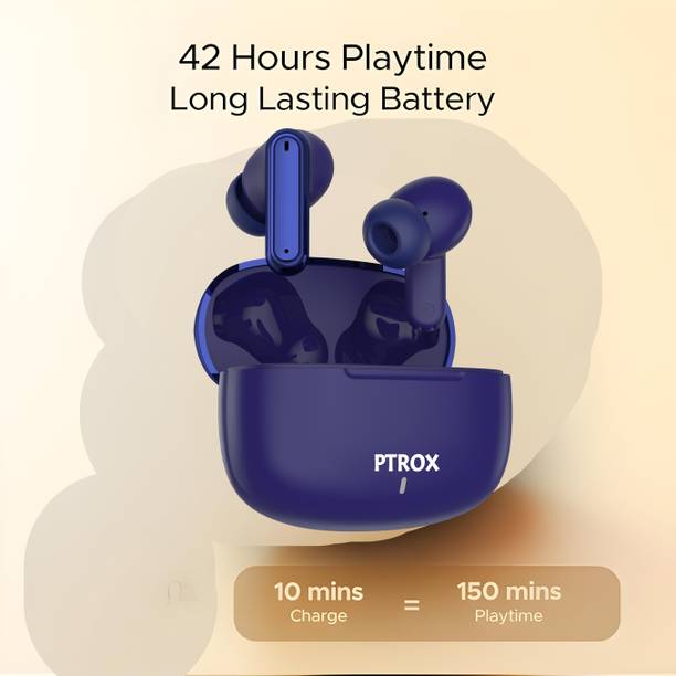 PTROX Ultrabuds with Latest BT v6.0,40Hr Playtime,13mm Dynamic Driver,Rich Bass N484 Bluetooth