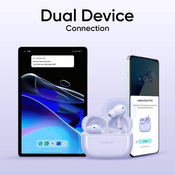 realme Buds T310 with 12.4mm Driver, 46dB ANC, 360� Spatial Audio and 40 hours Playback Bluetooth Headset  (Monet Purple, True Wireless)